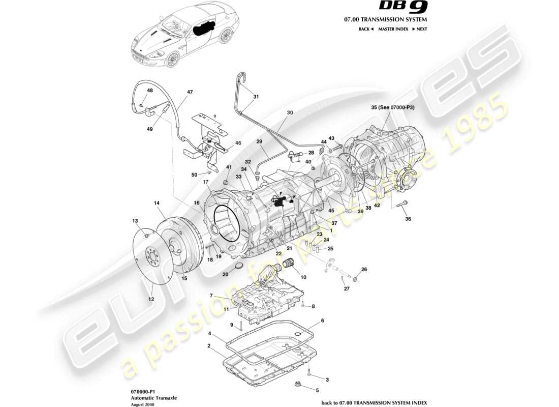 aston martin db9 (2007) transaxle, auto part diagram