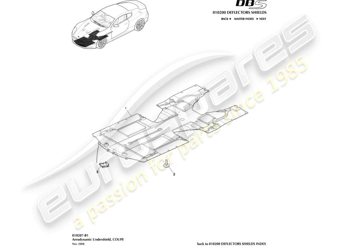 aston martin dbs (2011) front undershield, coupe part diagram