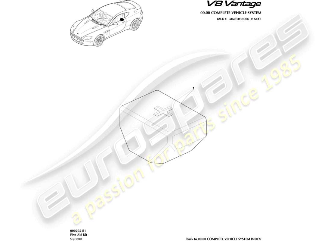 aston martin v8 vantage (2010) first aid kit part diagram