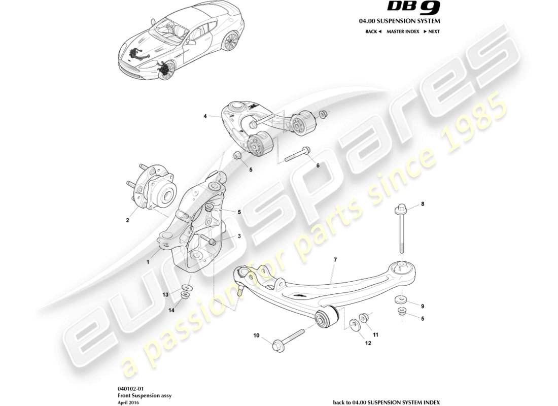 aston martin db9 (2015) front suspension assembly parts diagram