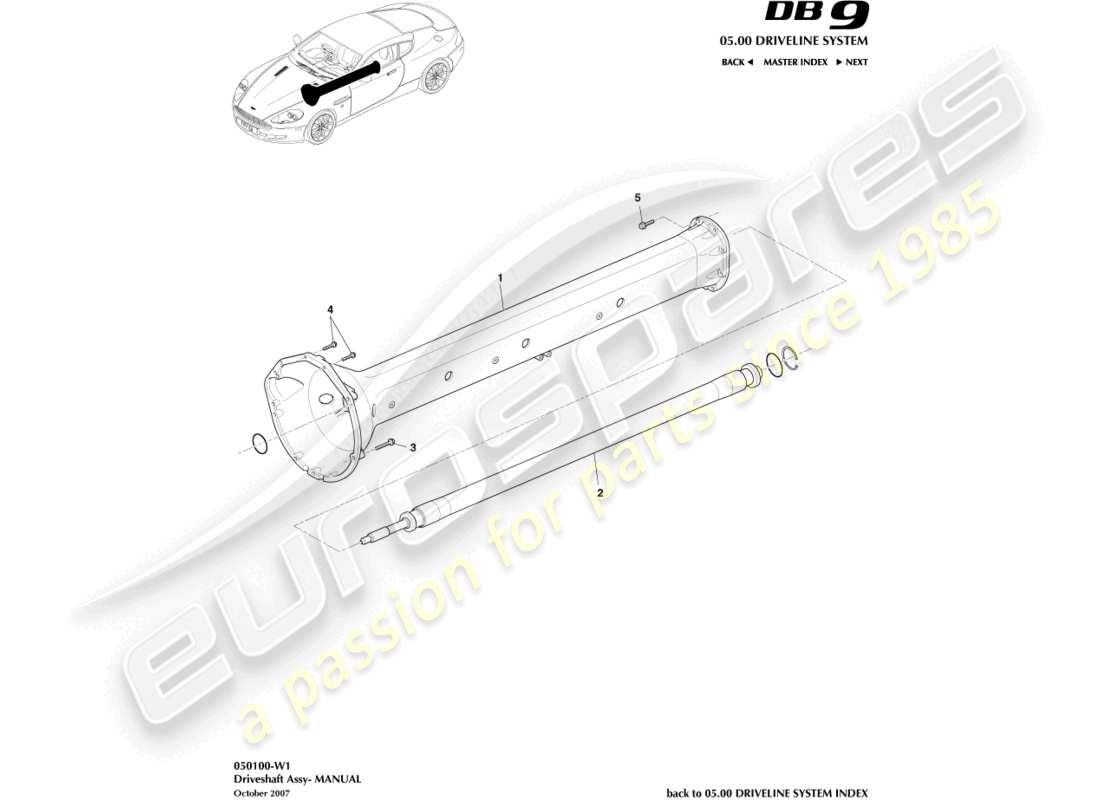 aston martin db9 (2007) driveshaft assembly, manual parts diagram