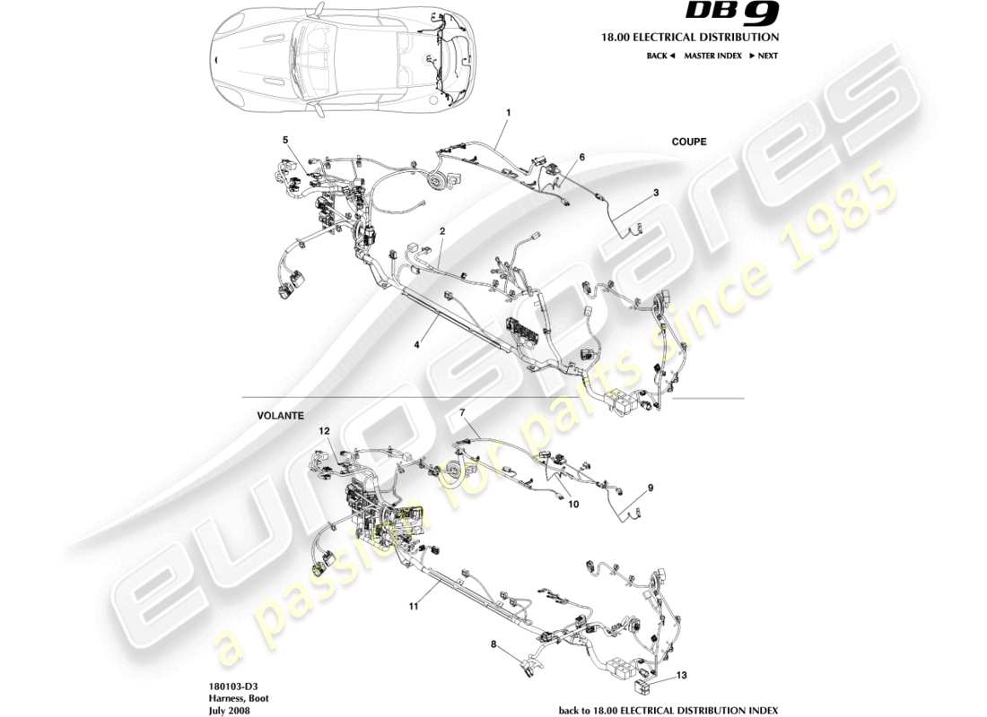 aston martin db9 (2009) boot harness parts diagram