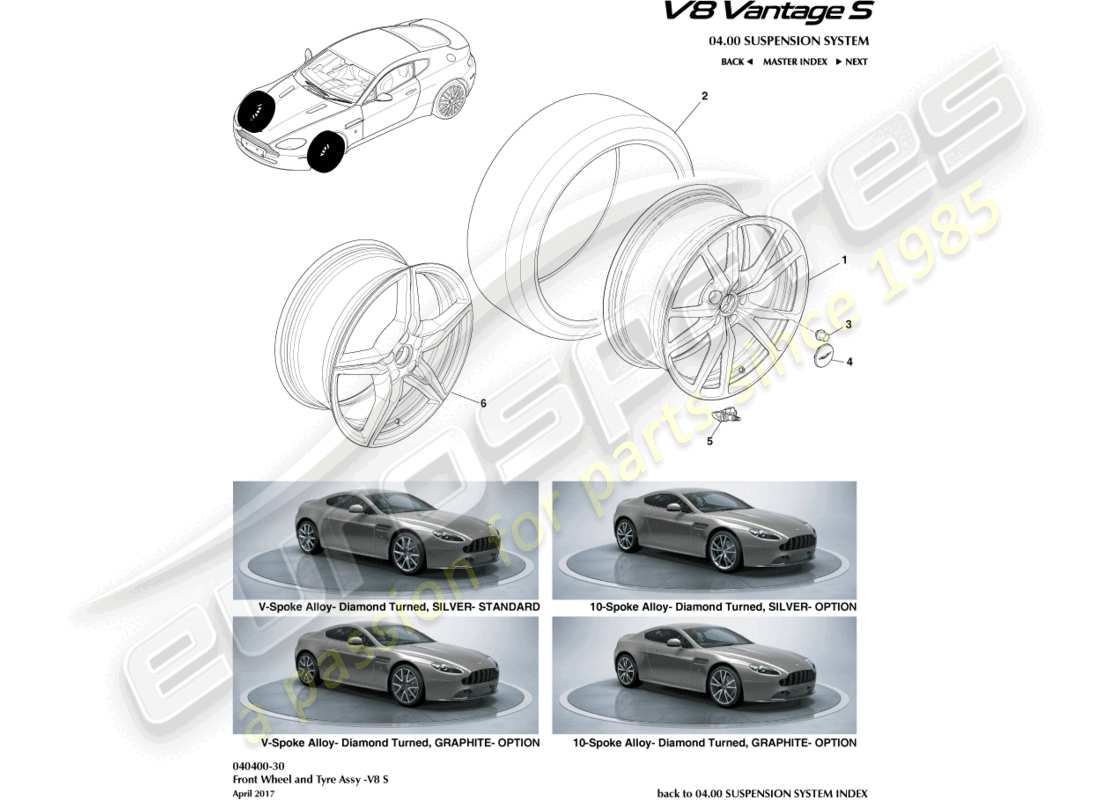 aston martin v8 vantage (2017) front wheels & tyres, 12.25my on part diagram