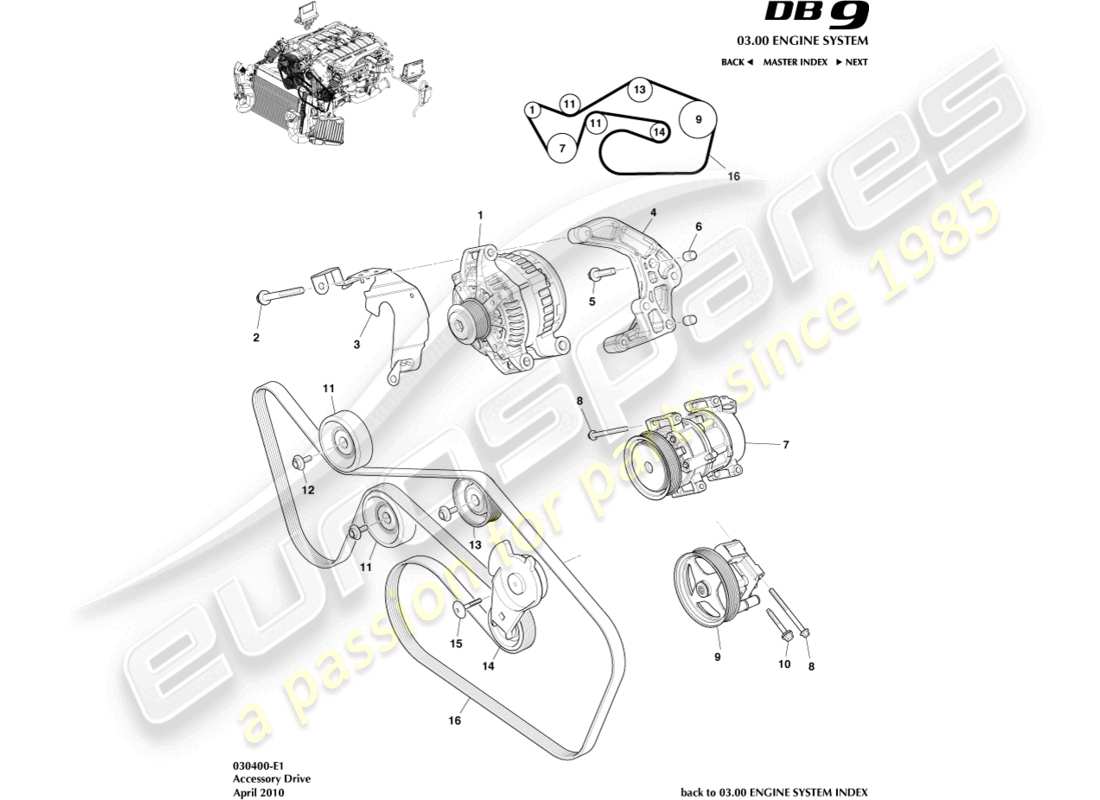 aston martin db9 (2010) accessory drive parts diagram