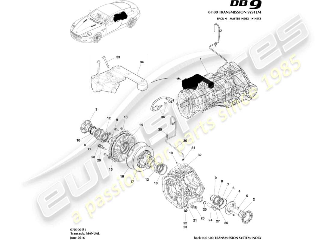 aston martin db9 (2007) transaxle, manual parts diagram