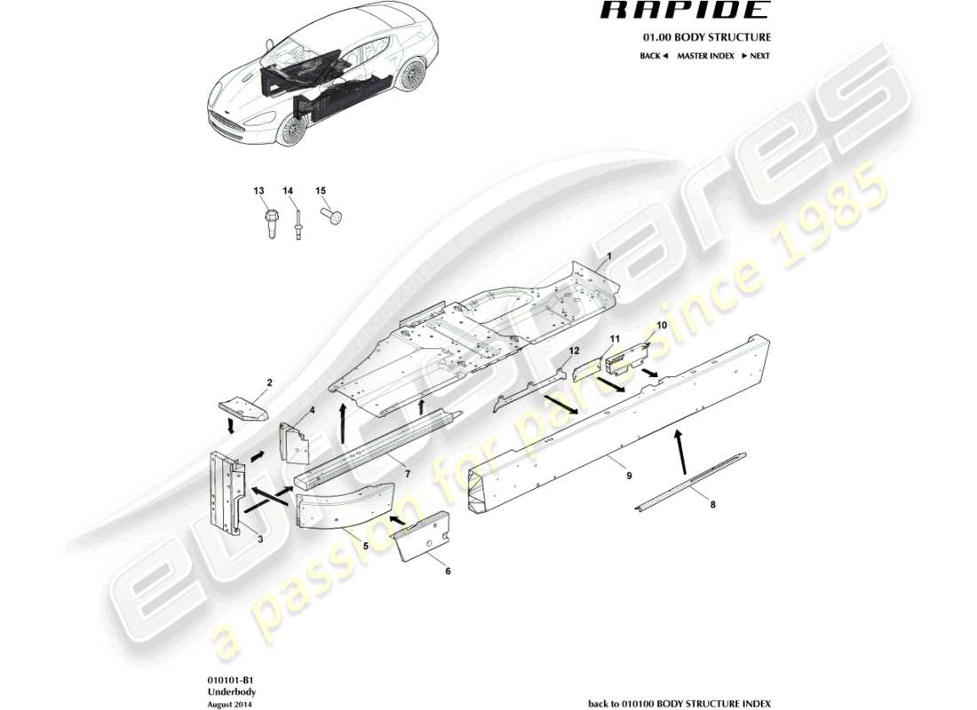 aston martin rapide (2013) underbody parts diagram