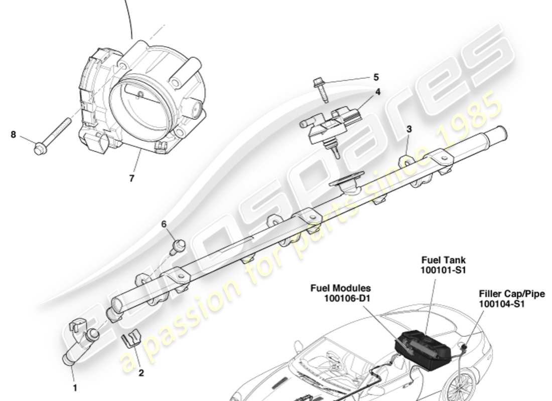 aston martin db9 (2011) fuel charging & control parts diagram