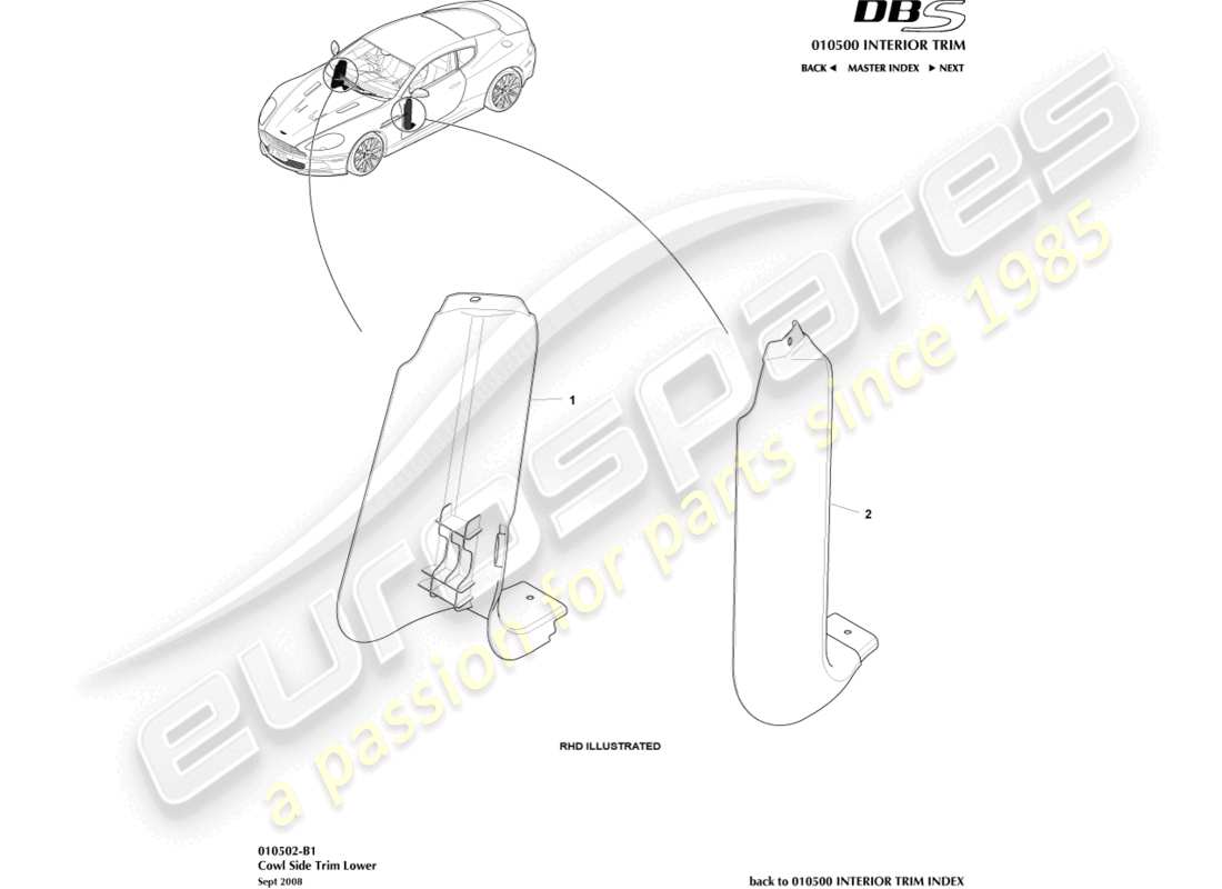 aston martin dbs (2010) cowl side trim, lower part diagram