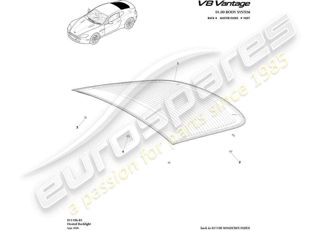 a part diagram from the Aston Martin V8 Vantage (2008) parts catalogue