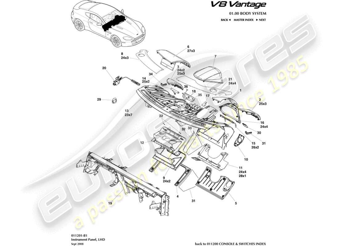 a part diagram from the aston martin vantage gt8 parts catalogue