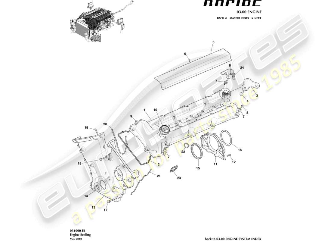 a part diagram from the aston martin rapide (2012) parts catalogue