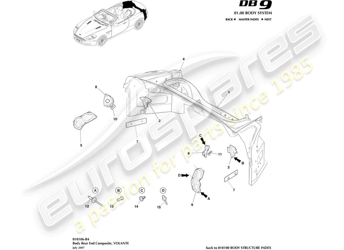 a part diagram from the Aston Martin DB9 (2012) parts catalogue