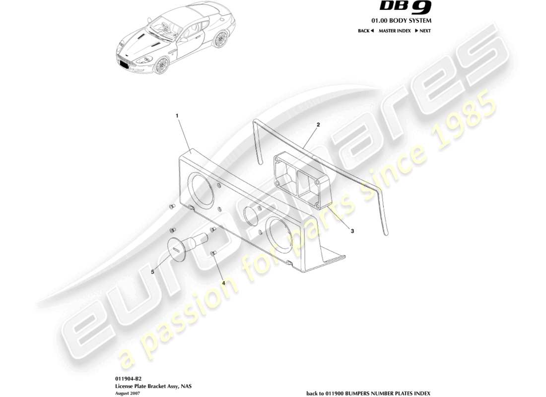 a part diagram from the Aston Martin DB9 (2010) parts catalogue