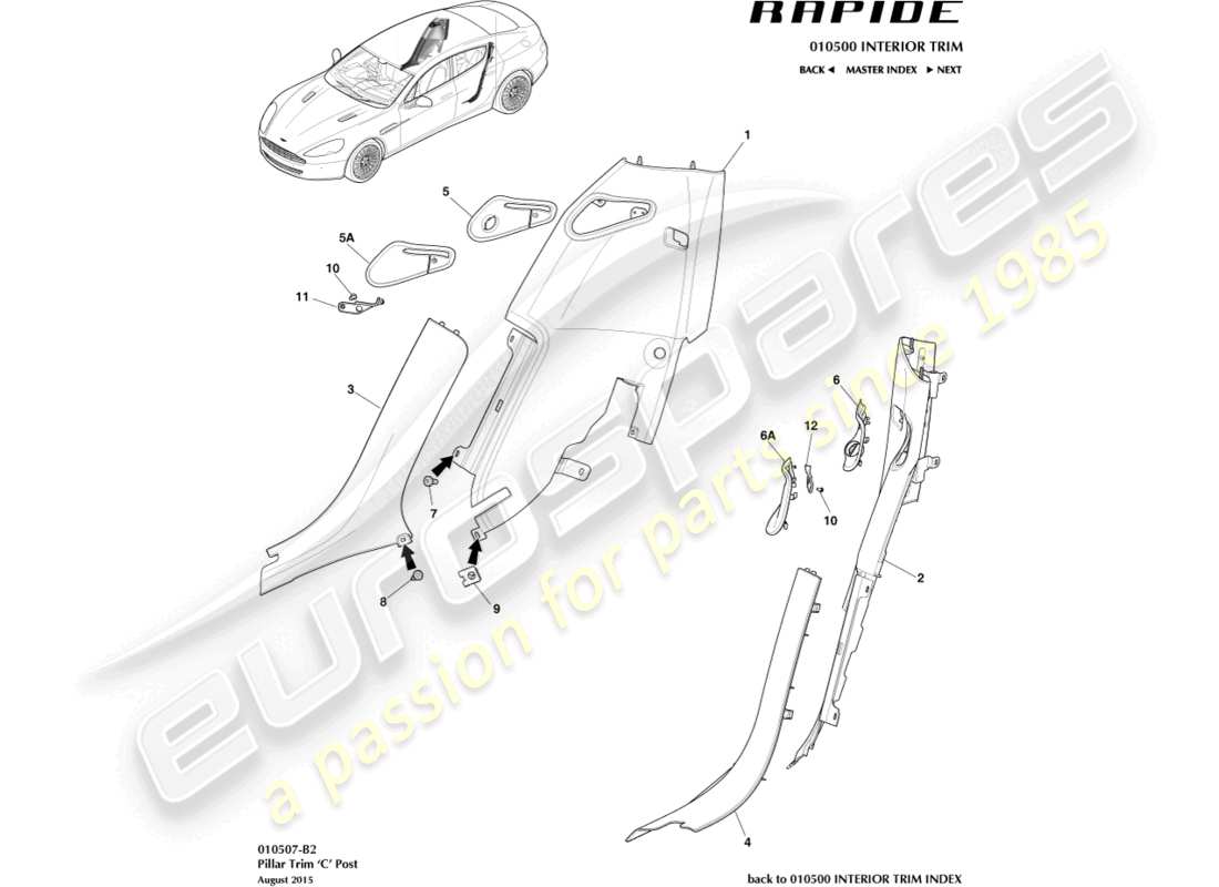 a part diagram from the aston martin rapide (2016) parts catalogue