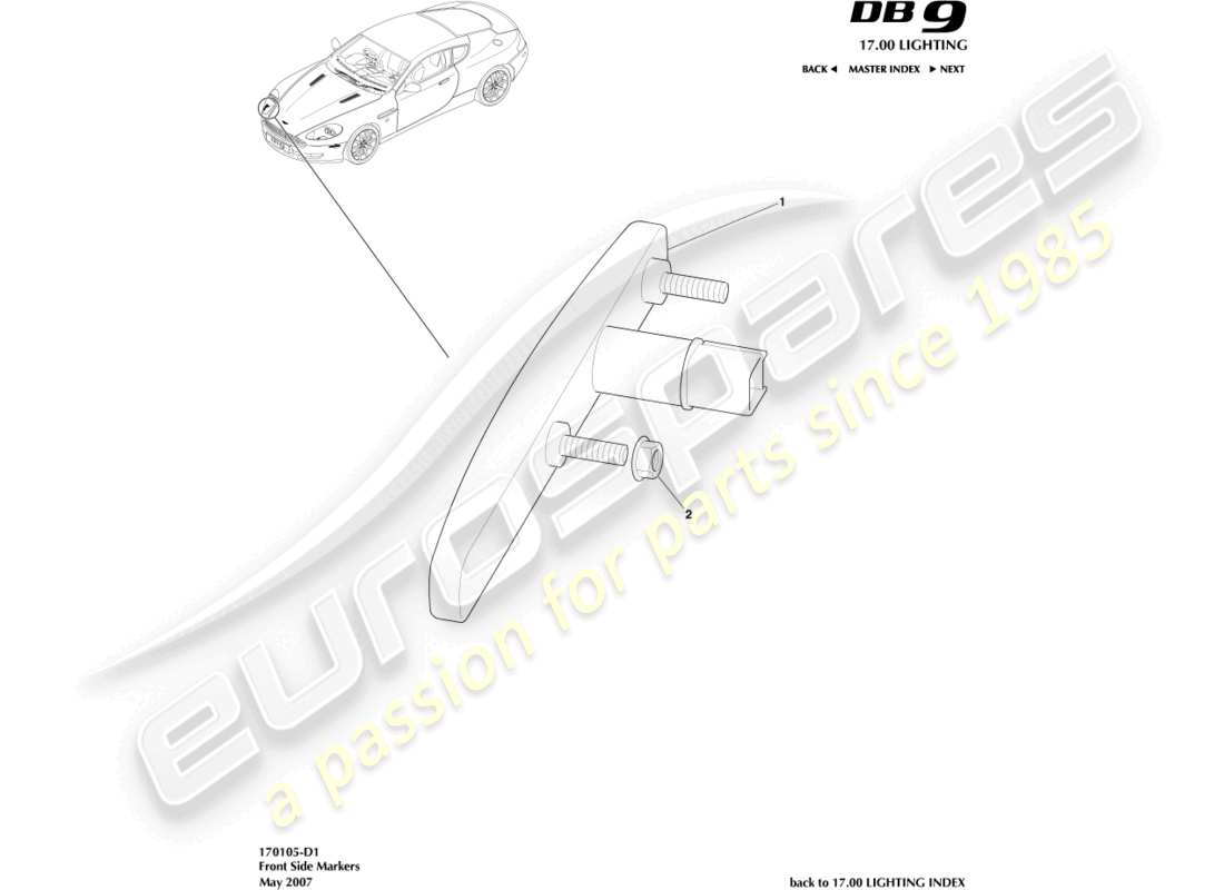a part diagram from the Aston Martin DB9 (2012) parts catalogue