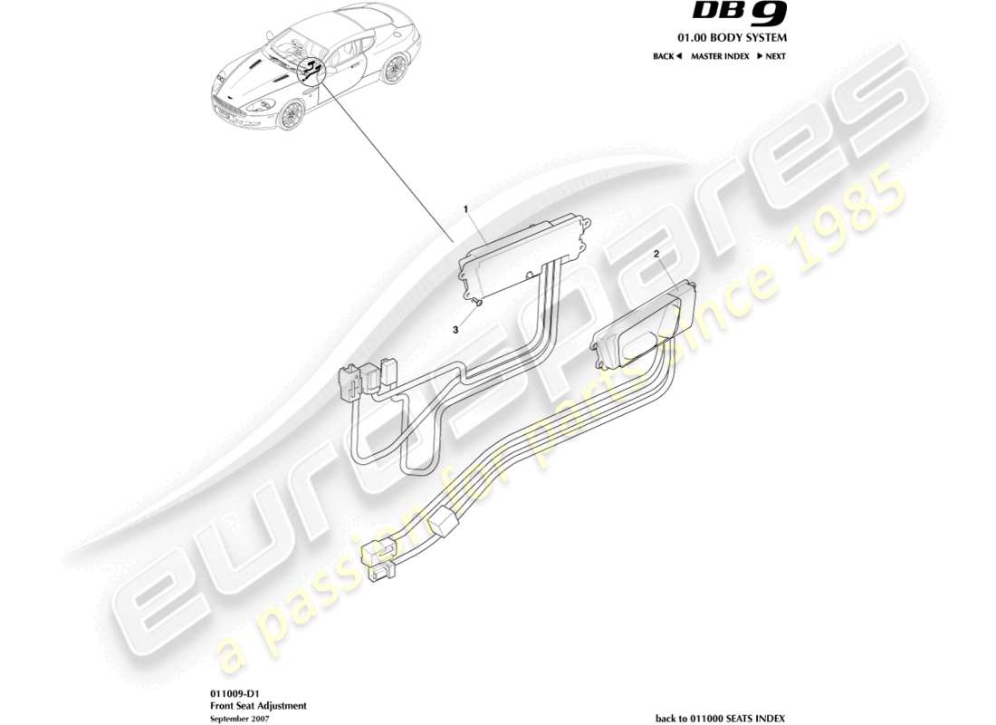 a part diagram from the Aston Martin DB9 (2007) parts catalogue