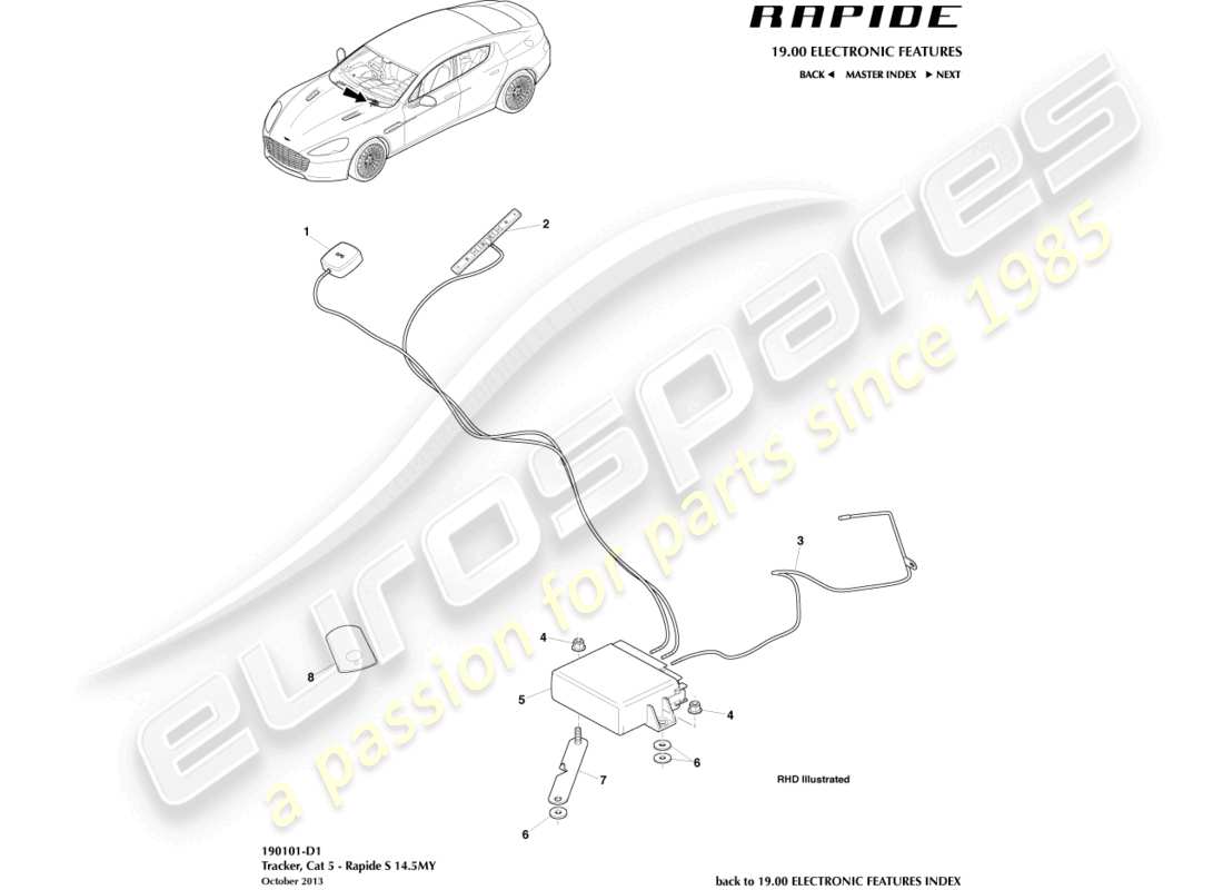 a part diagram from the aston martin rapide (2019) parts catalogue