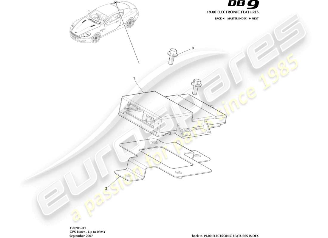 a part diagram from the Aston Martin DB9 (2010) parts catalogue