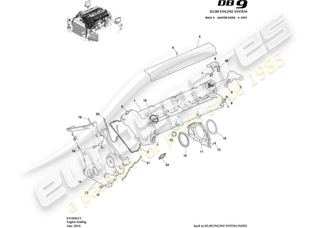 a part diagram from the Aston Martin DB9 (2011) parts catalogue