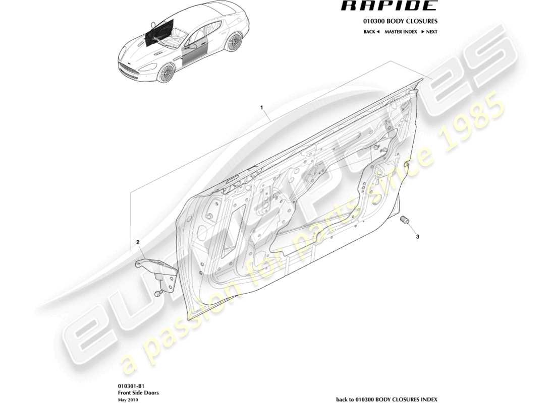 a part diagram from the aston martin rapide (2011) parts catalogue