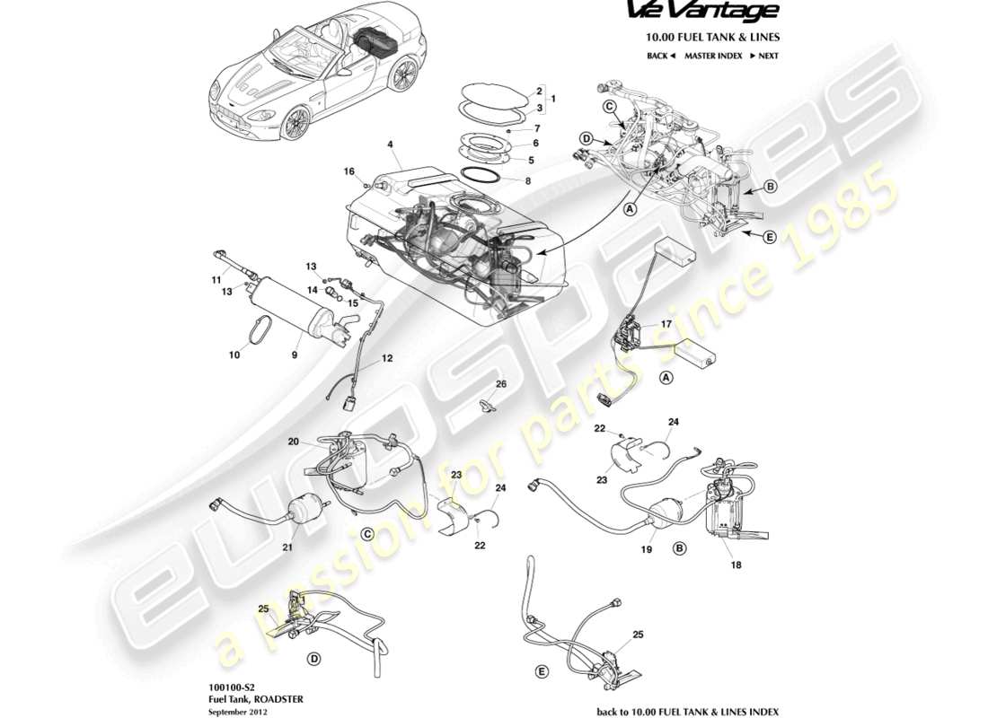 a part diagram from the aston martin v12 vantage parts catalogue