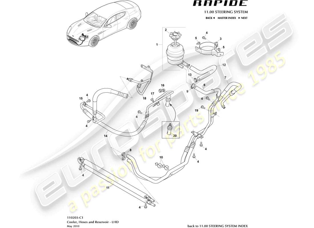 a part diagram from the aston martin rapide (2017) parts catalogue