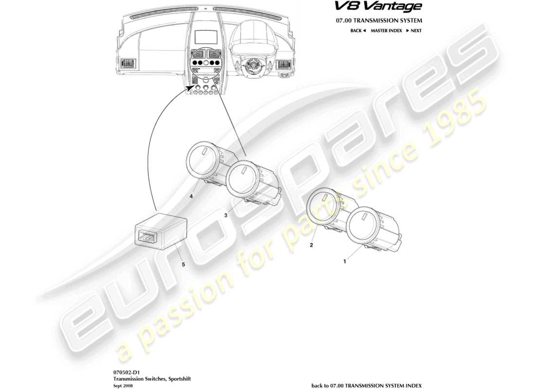 a part diagram from the aston martin v8 vantage parts catalogue