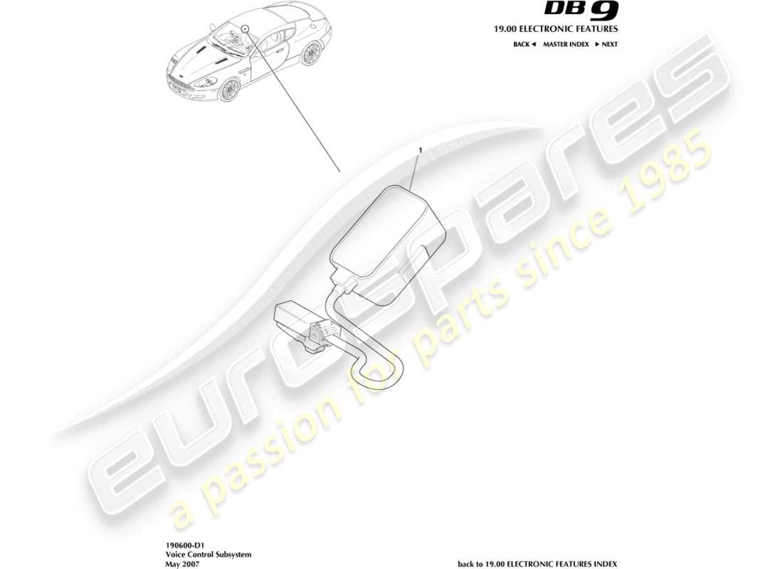 aston martin db9 (2010) voice control subsystem parts diagram