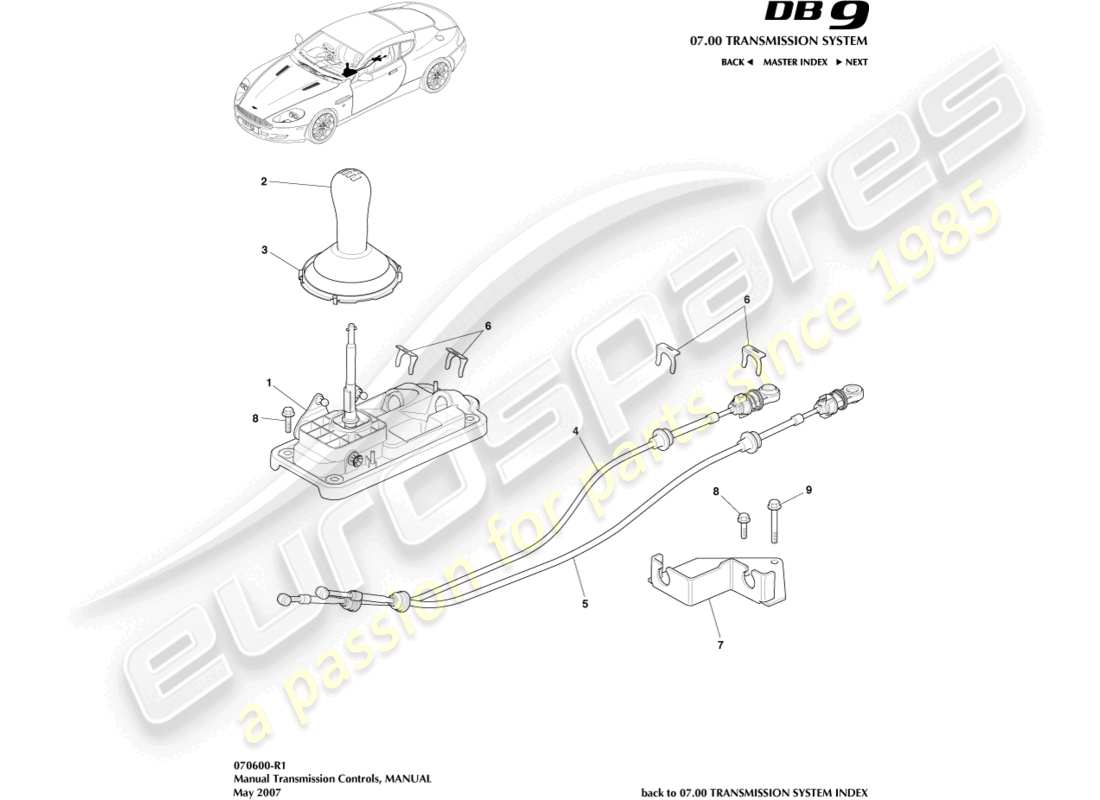 aston martin db9 (2011) gear lever assembly, manual parts diagram