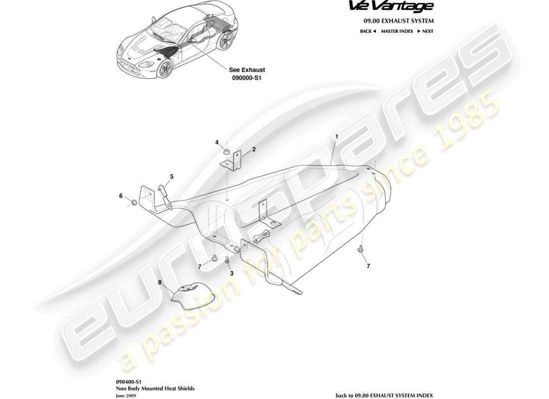 aston martin v12 vantage (2013) heatshield subsystem part diagram