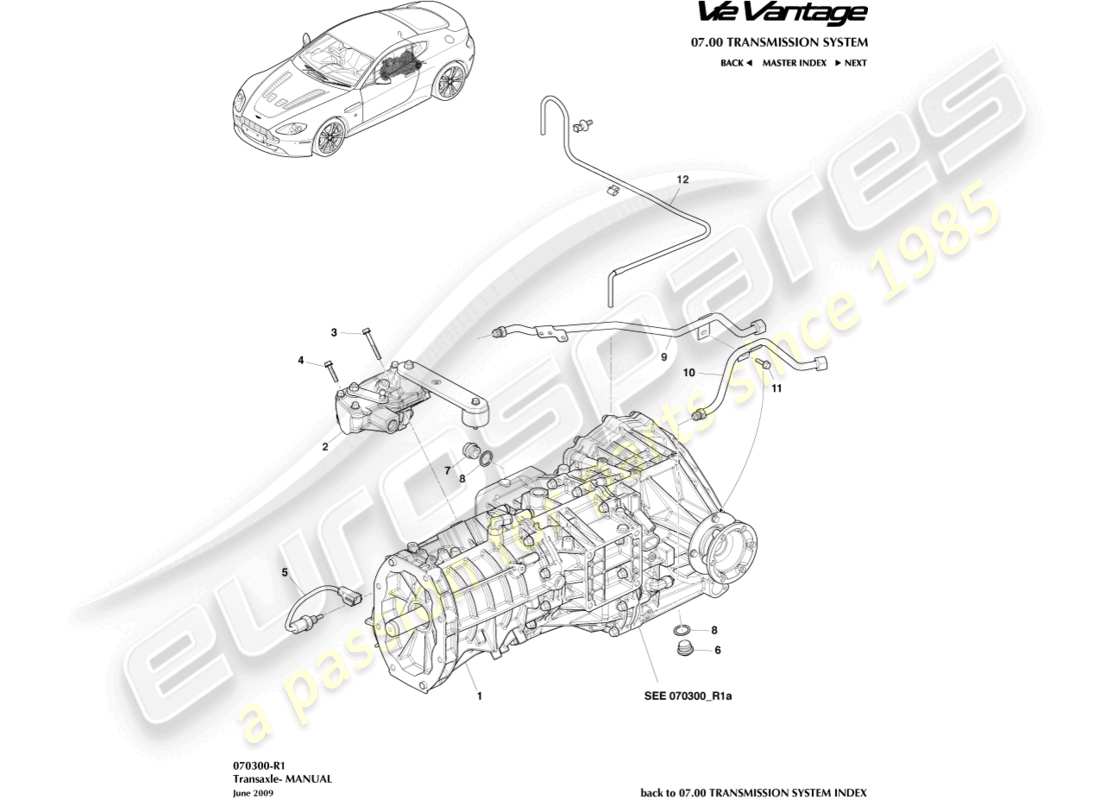 aston martin v12 vantage (2013) transaxle, manual part diagram
