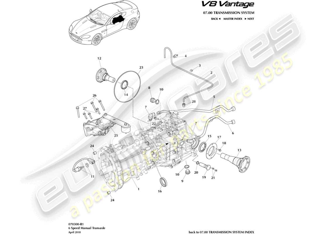 aston martin v8 vantage (2012) transaxle, manual, 6 spd part diagram
