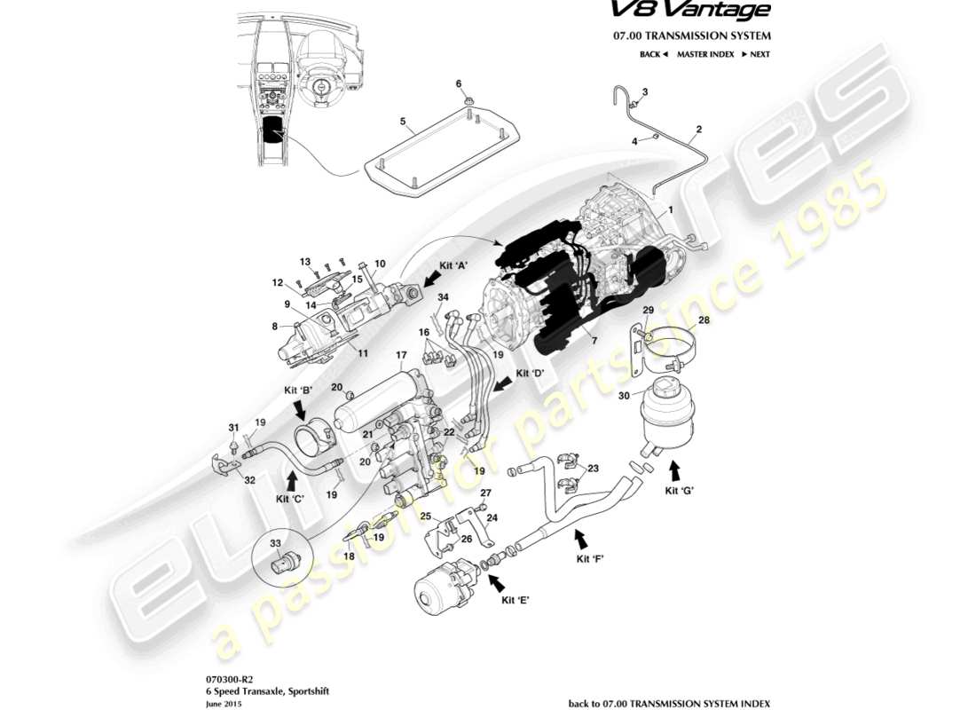 aston martin v8 vantage (2006) sportshift, 6 spd parts diagram