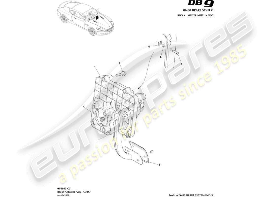 aston martin db9 (2007) brake actuator assembly, auto part diagram