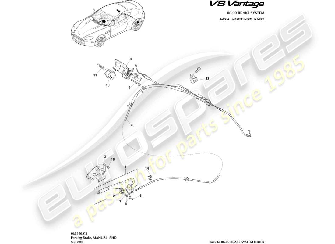 aston martin v8 vantage (2012) parking brake, rhd part diagram