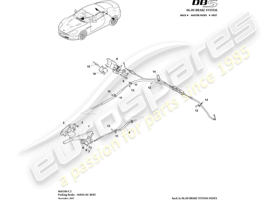 aston martin dbs (2014) parking brake, rhd part diagram