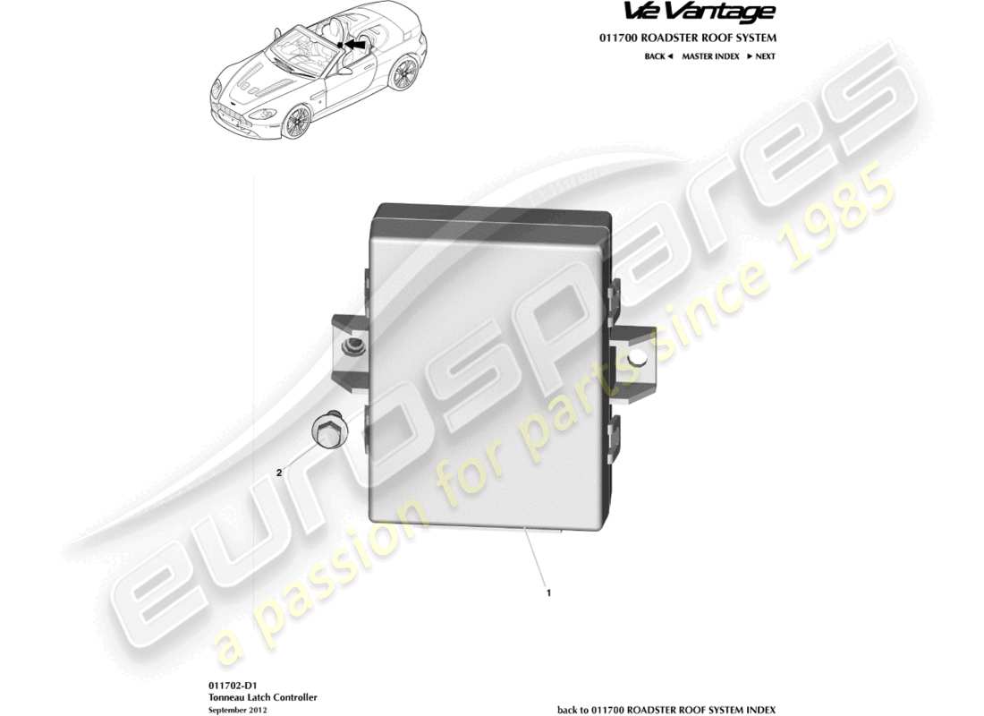 aston martin v12 vantage (2010) tonneau latch controller part diagram
