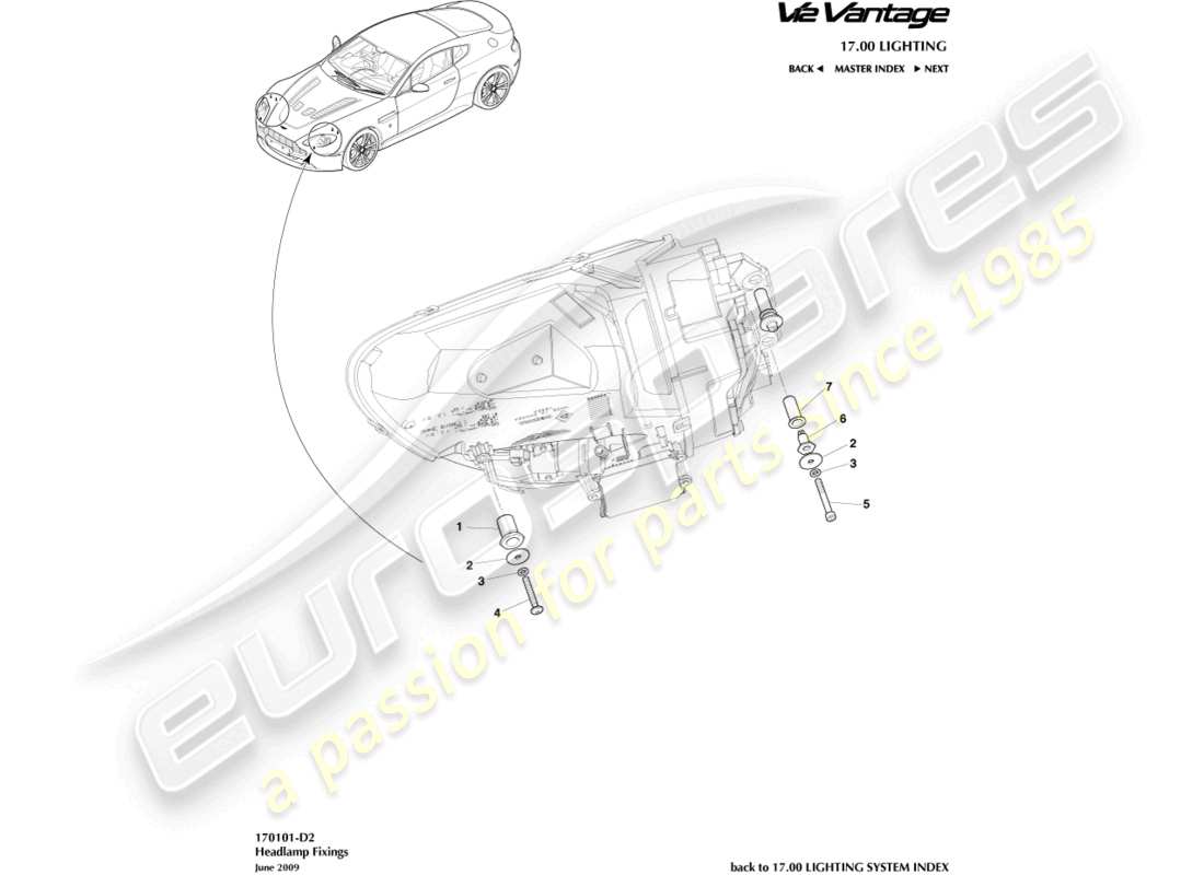 aston martin v12 vantage (2010) headlamp fixings part diagram