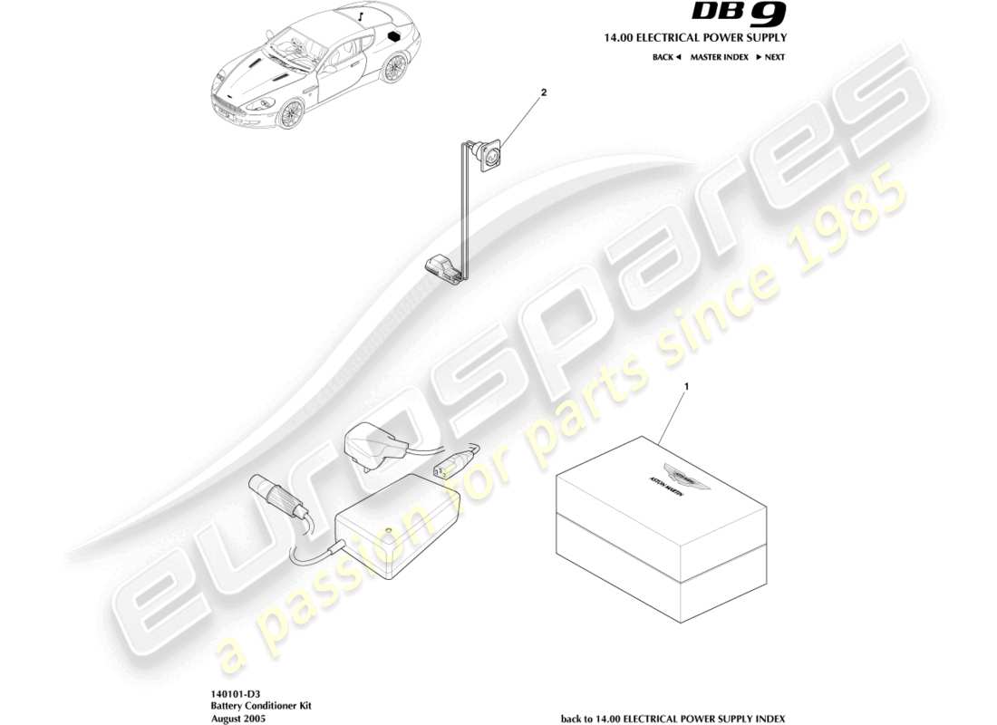 aston martin db9 (2009) battery conditioner kit parts diagram
