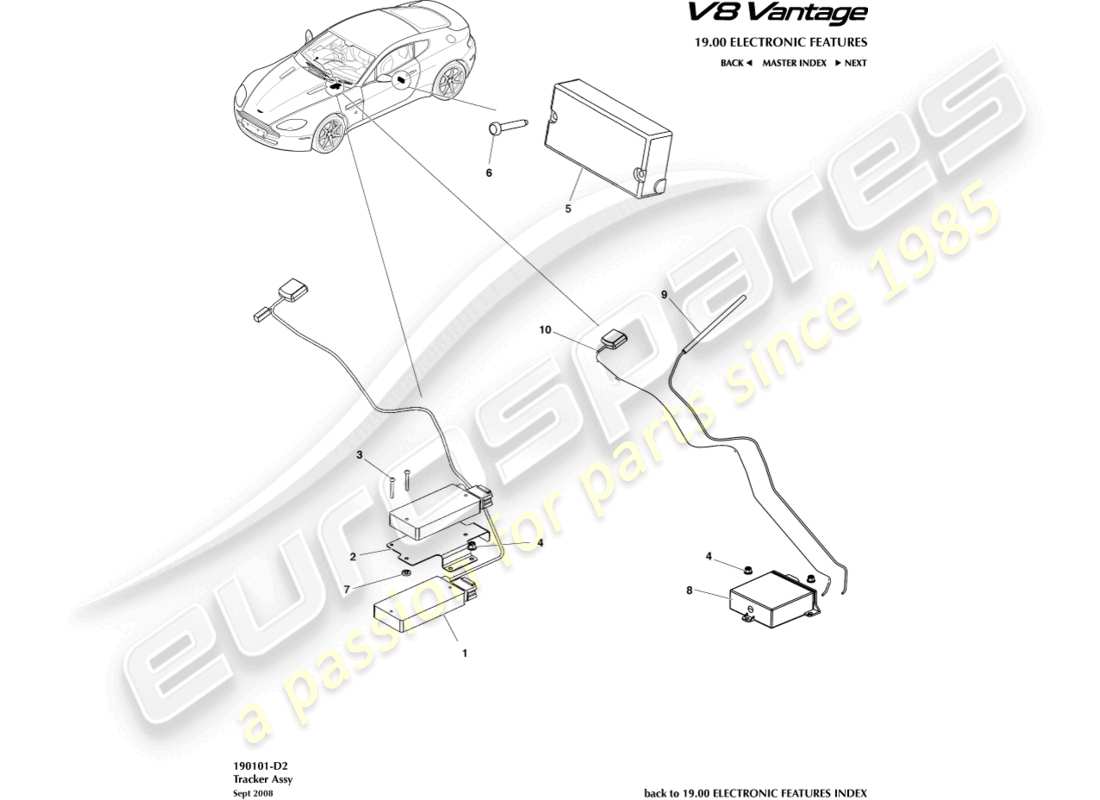 aston martin v8 vantage (2017) tracker part diagram