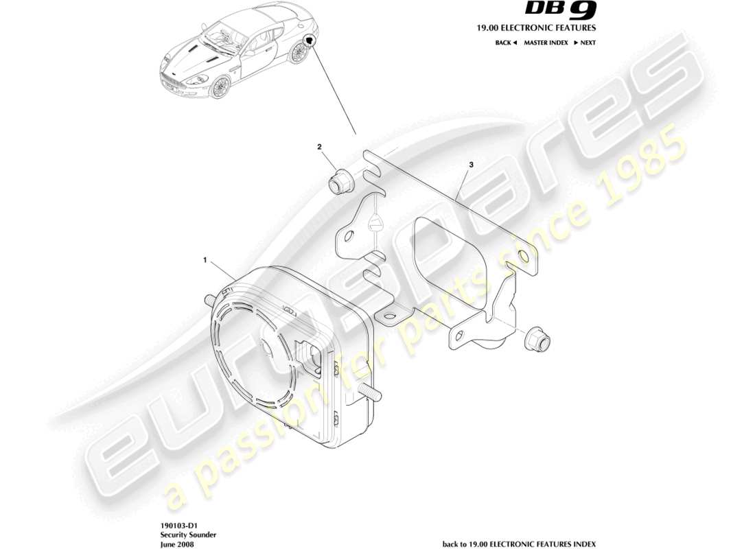 aston martin db9 (2009) security sounder parts diagram