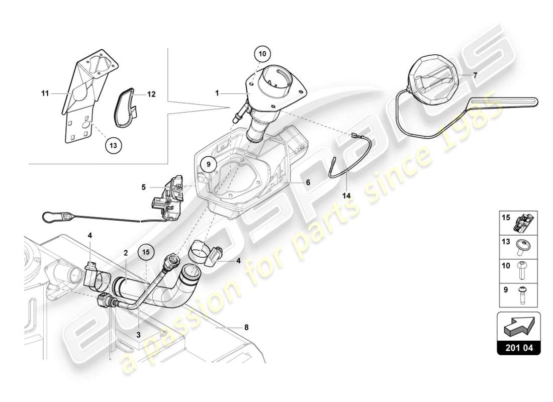 lamborghini lp770-4 svj roadster (2022) fuel filler neck with restric part diagram