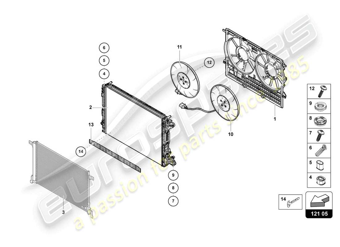 lamborghini urus (2022) radiator fan parts diagram