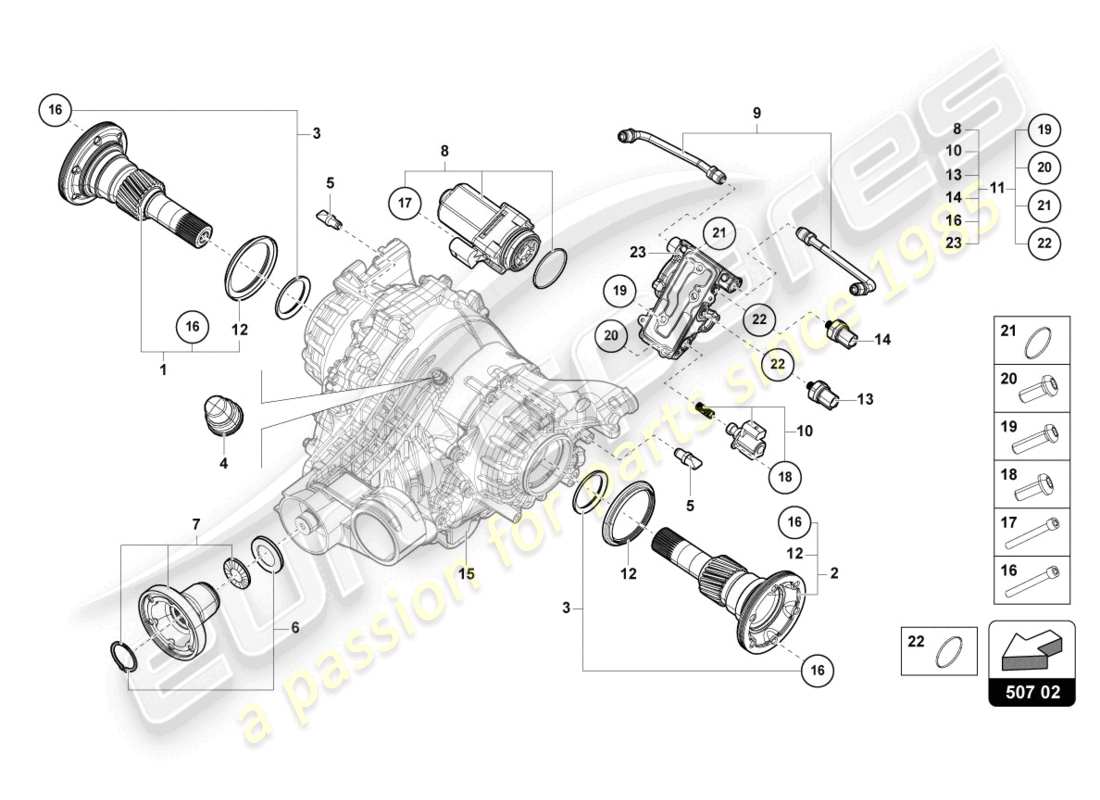 lamborghini urus performante (2023) for rear axle differential parts diagram