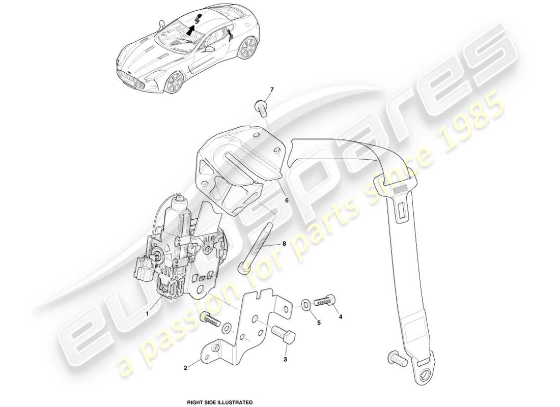 aston martin one-77 (2011) front seat belts parts diagram