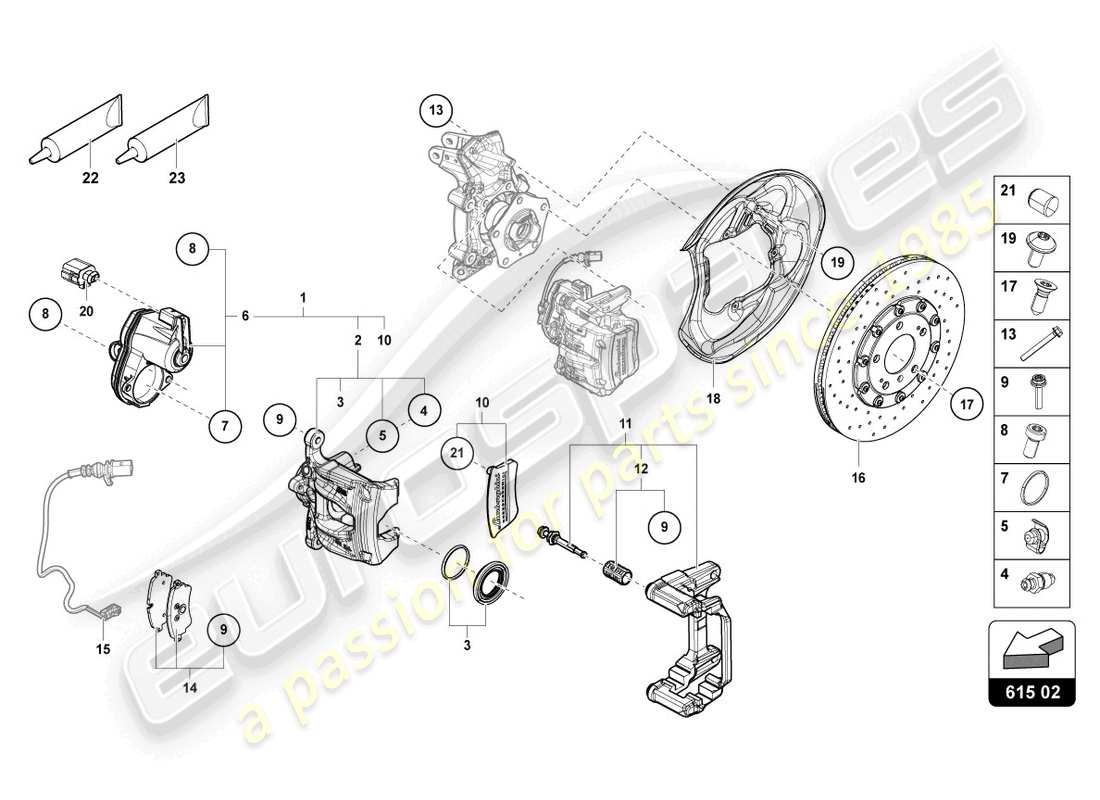 lamborghini urus performante (2023) fixed calliper brake rear parts diagram