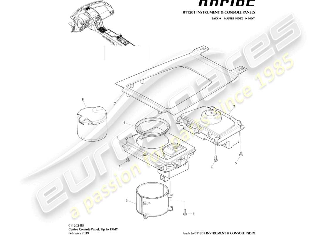 aston martin rapide (2013) centre console panel parts diagram