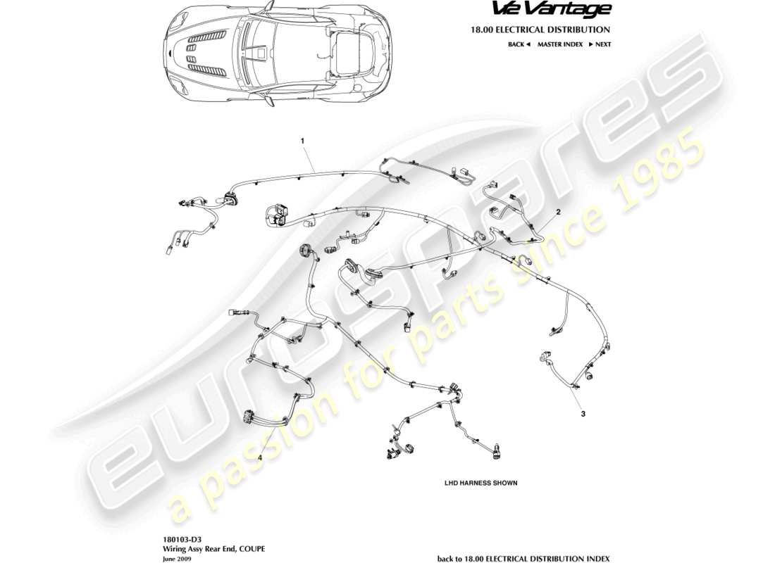 aston martin v12 vantage (2013) rear end harness, coupe part diagram