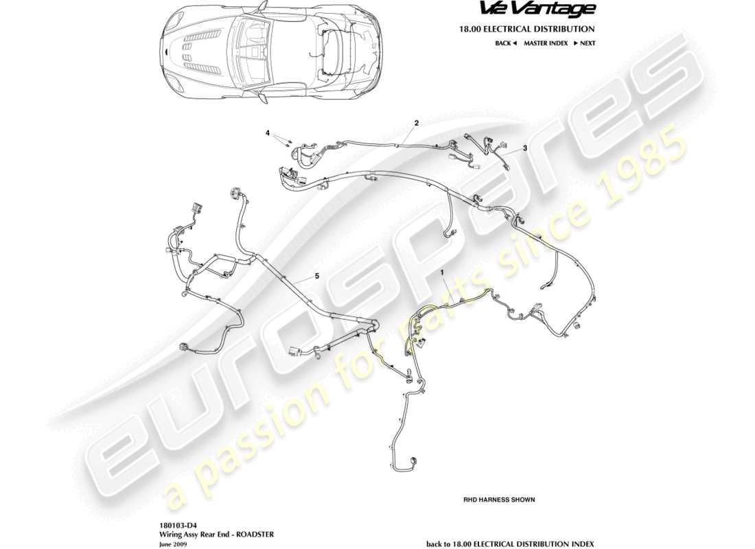 aston martin v12 vantage (2011) rear end harness, roadster part diagram