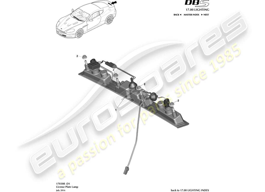 aston martin dbs (2007) license plate lamps parts diagram